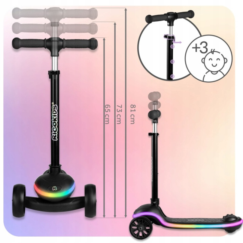 Дитячий самокат триколісний Ricokids Leddi чорний