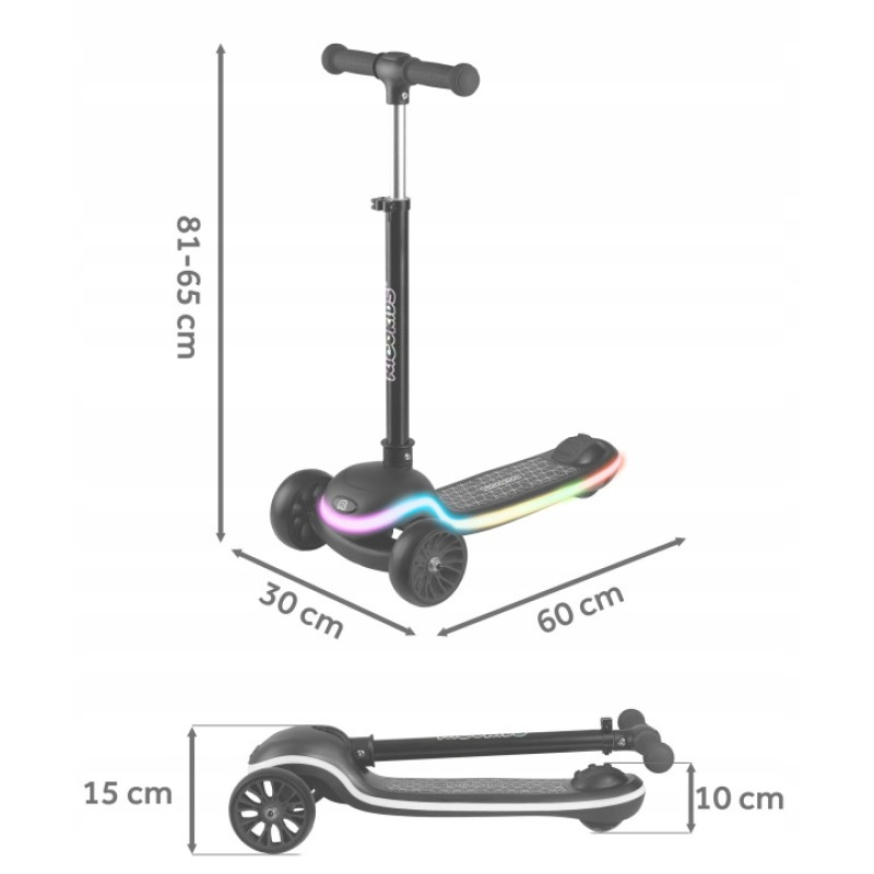 Дитячий самокат триколісний Ricokids Leddi чорний