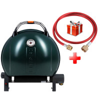 КОМПЛЕКТ Портативний переносний газовий гриль O-GRILL 900, зелений + шланг в подарунок! Код: 013371