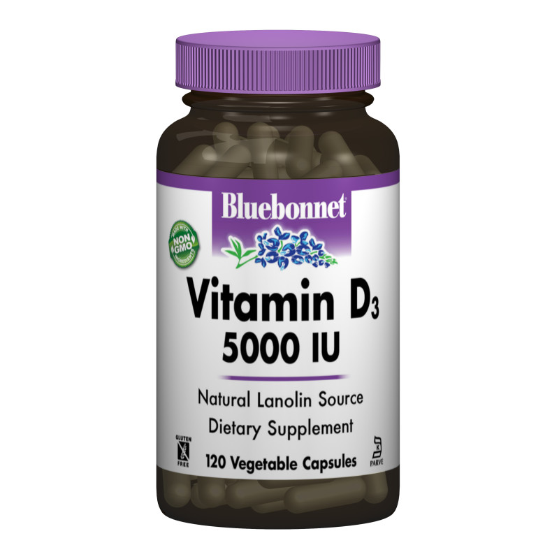 Витамин D3 5000IU, Bluebonnet Nutrition, 120 вегетарианских капсул