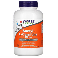 Ацетил-L-Карнитин, Acetyl-L-Carnitine, Now Foods, 500 Мг, 200 Вегетаріанських Капсул