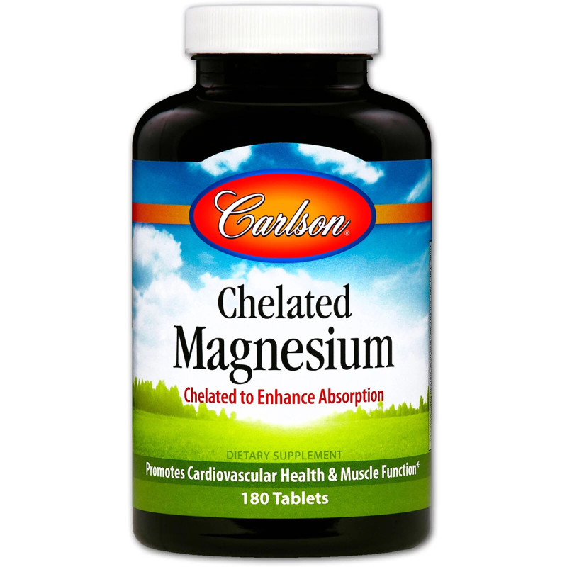 Магній Хелат, Chelated Magnesium, Carlson, 180 таблеток