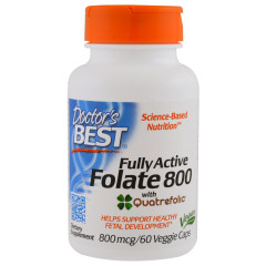 Полностью Активированный Фолат 800мкг, Quatrefolic, Doctor's Best, 60 гелевых капсул