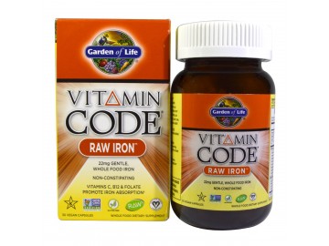 Сире Залізо з Вітамінами та Пробіотиками, Vitamin Code, Garden of Life, 30 гелевих капсул