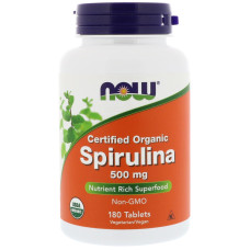 Органічна Спіруліна 500мг, Now Foods, 180 таблеток