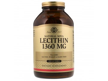 Лецитин Невибілений 1360 мг, Natural Soya Lecithin, Solgar, 250 желатинових капсул