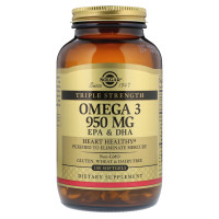 Рыбий жир, Омега 3 (Omega-3 EPA, DHA), 950 мг, Тройная сила, Solgar, 100 желатиновых капсул