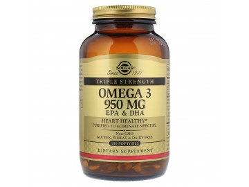 Риб'ячий Жир, Омега 3 (Omega-3 EPA, DHA), 950 мг, Потрійна Сила, Solgar, 100 желатинових капсул