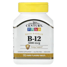 Вітамін B12, 5000 мкг, смак вишні, Vitamin B-12, 21st Century, 110 таблеток