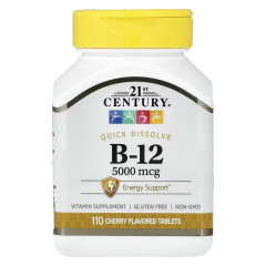 Вітамін B12, 5000 мкг, смак вишні, Vitamin B-12, 21st Century, 110 таблеток