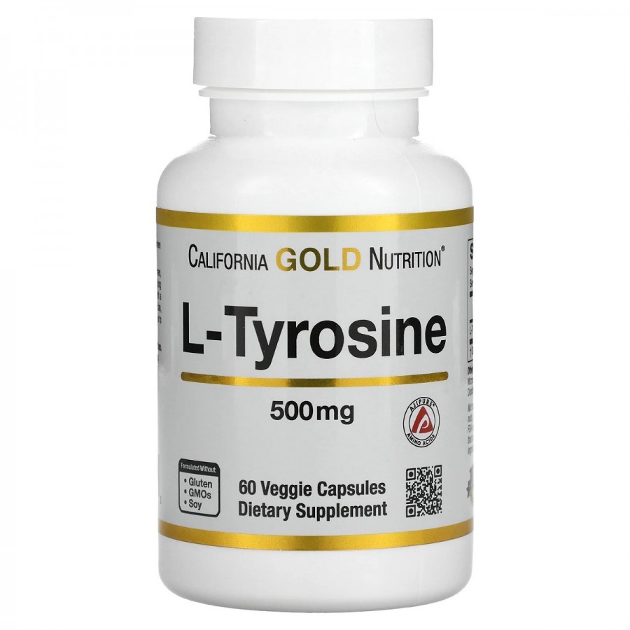 L-Тирозин 500 мг, L-Tyrosine, California Gold Nutrition, 60 вегетаріанських капсул