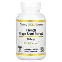 Экстракт косточек французского винограда, витафлаван, 100 мг, French Grape Seed Extract, Vitaflavan, California Gold Nutrition, 120 вегетарианских капсул