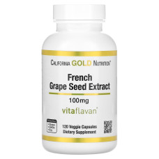 Экстракт косточек французского винограда, витафлаван, 100 мг, French Grape Seed Extract, Vitaflavan, California Gold Nutrition, 120 вегетарианских капсул