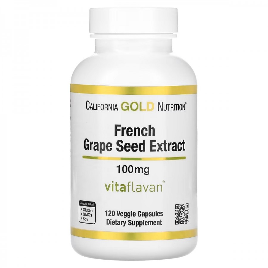 Екстракт кісточок французького винограду, вітафлаван, 100 мг, French Grape Seed Extract, Vitaflavan, California Gold Nutrition, 120 вегетаріанських капсул