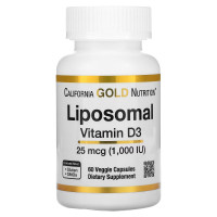 Липосомальный Витамин D3, 1000 МО, Liposomal Vitamin D3, California Gold Nutrition, 60 вегетарианских капсул
