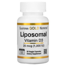 Липосомальный Витамин D3, 1000 МО, Liposomal Vitamin D3, California Gold Nutrition, 60 вегетарианских капсул