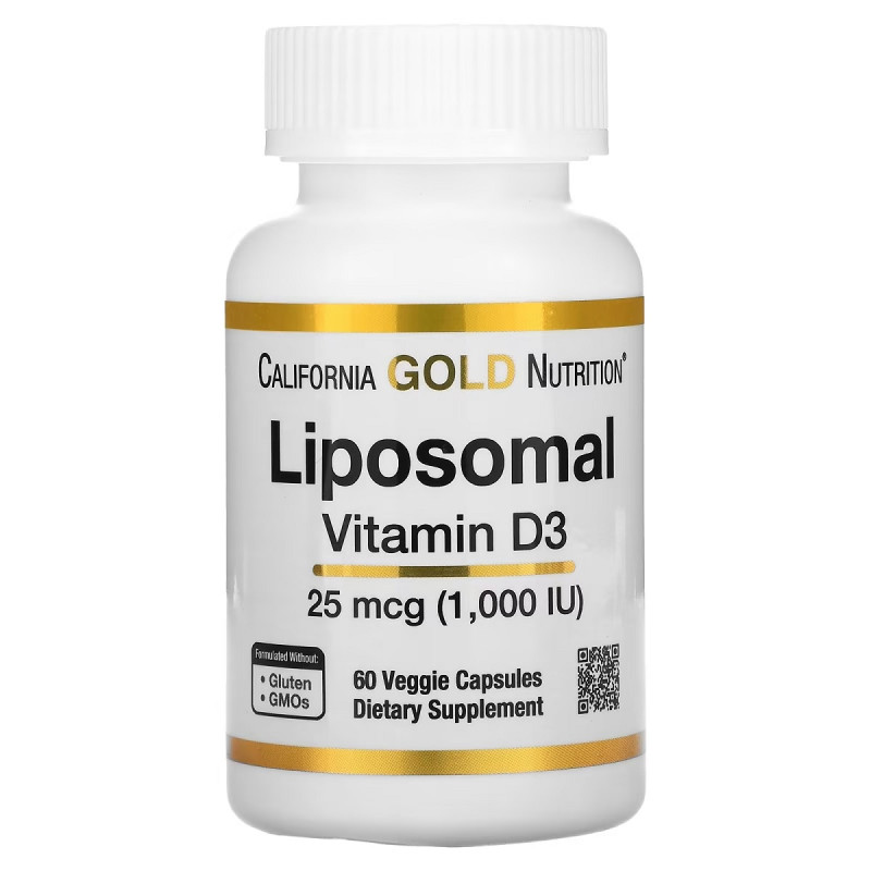 Липосомальный Витамин D3, 1000 МО, Liposomal Vitamin D3, California Gold Nutrition, 60 вегетарианских капсул