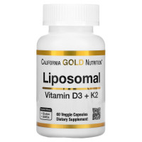 Липосомальный Витамин D3+K2, 1000 МО и 45 мкг, Liposomal Vitamin D3+K2, California Gold Nutrition, 60 вегетарианских капсул