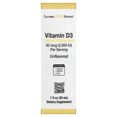 Вітамін D3 у краплях, 50 мкг (2000 МО), без смаку, Vitamin D3, California Gold Nutrition, 30 мл