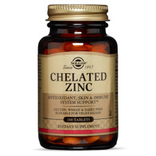 Цинк хелат, Chelated Zinc, Solgar, 100 таблеток