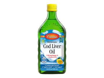 Жир Печінки Дикої Норвезької Тріски, Смак Лимона, Cod Liver Oil, Carlson, 500 мл