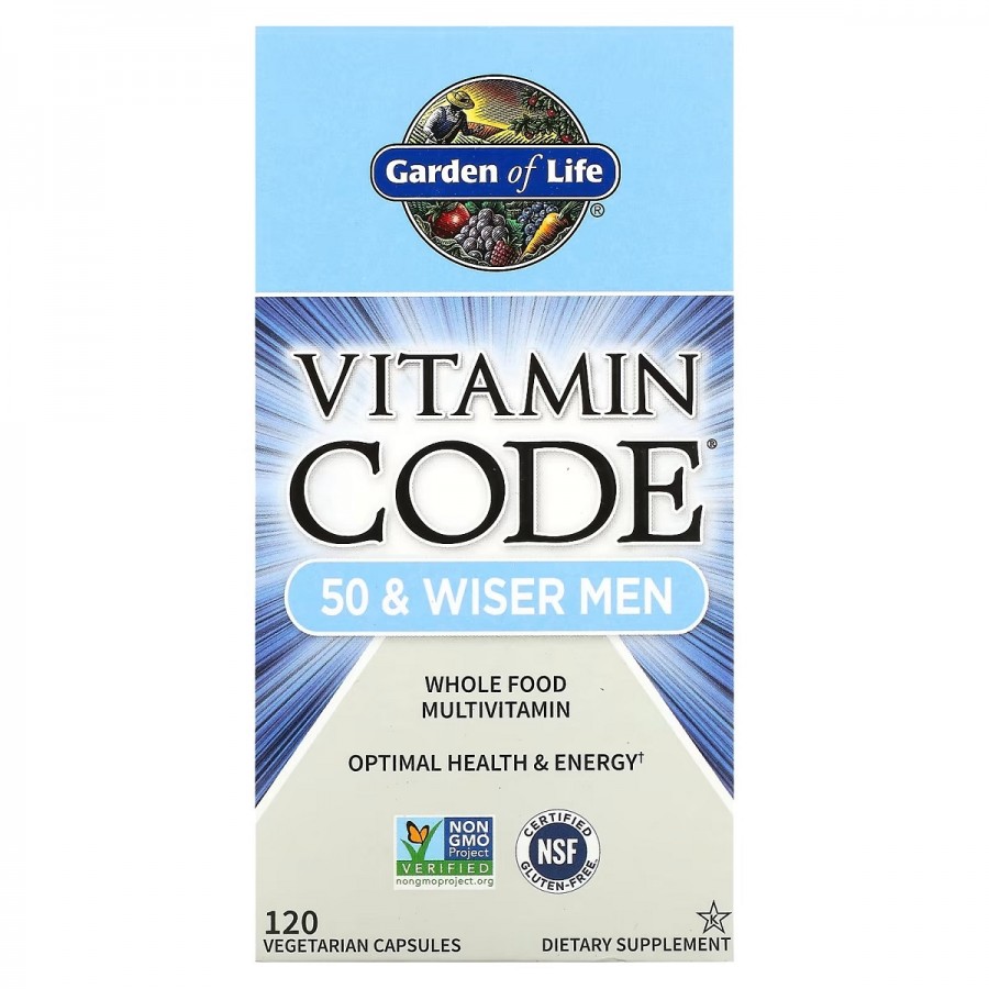 Чоловічі Мультівітаміни 50+, Vitamin Code, Garden of Life, 120 вегетаріанських капсул