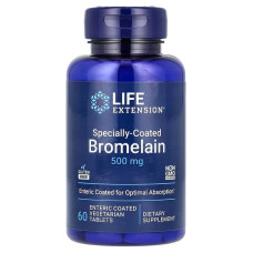 Бромелайн в кишечнорастворимой оболочке, 500 мг, Specially-Coated Bromelain, Life Extension, 60 вегетарианских таблеток