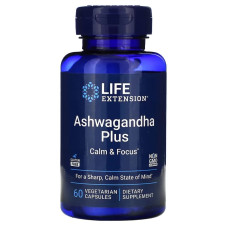Ашваганда Плюс, Ashwagandha Plus, Life Extension, 60 вегетаріанських капсул