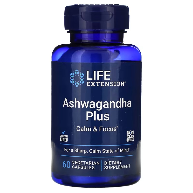 Ашваганда Плюс, Ashwagandha Plus, Life Extension, 60 вегетаріанських капсул