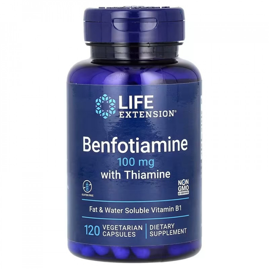 Бенфотіамін з тіаміном, 100 мг, Benfotiamine with Thiamine, Life Extension, 120 вегетаріанських капсул