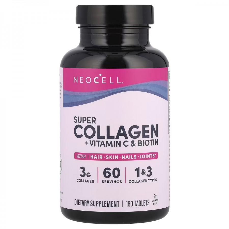 Супер Коллаген с Витамином C и Биотином, Super Collagen + Vitamin C & Biotin, NeoCell, 180 таблеток