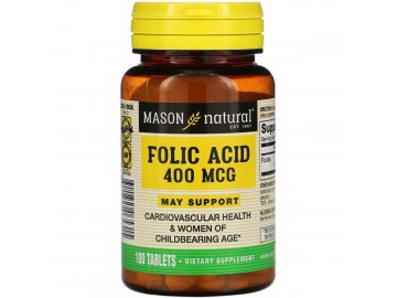 Фолієва кислота 400 мкг, Folic Acid, Mason Natural, 100 таблеток