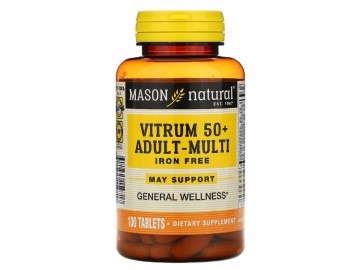 Мультивітаміни 50+ без заліза, Vitrum 50+ Adult-Multi Iron Free, Mason Natural, 100 таблеток