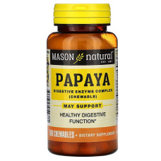 Папайя, комплекс травяных ферментов, Papaya, Digestive Enzyme Complex, Mason Natural, 100 жевательных таблеток