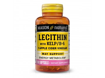 Лецитин з водоростями, Вітаміном B6 та яблучним оцтом, Lecithin With Kelp/Vitamin B 6 Plus Cider Vinegar, Mason Natural, 100 гелевих капсул