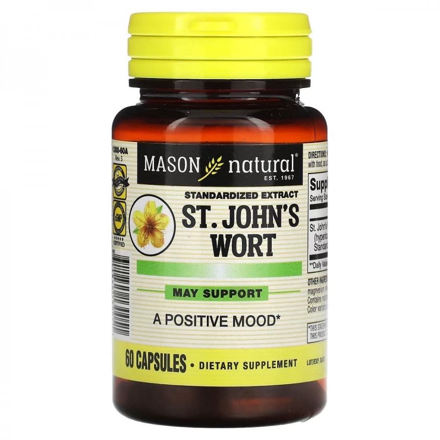 Екстракт Звіробою, 300 мг, Standardized Extract, St. John's Wort, Mason Natural, 60 капсул