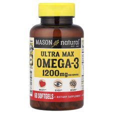 Омега-3, 1200 мг, Ultra Max Omega-3, Mason Natural, 60 гелевих капсул