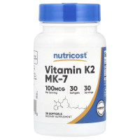 Вітамін К2 у формі МК-7, 100 мкг, Vitamin K2 MK-7, Nutricost, 30 гелевих капсул