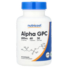Альфа-гліцерилфосфорилхолін, 600 мг, Alpha GPC, Nutricost, 60 капсул
