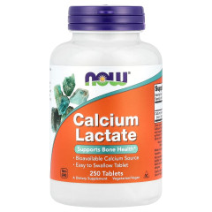 Кальцій лактат, 255 мг, Calcium Lactate, Now Foods, 250 таблеток