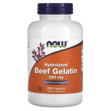 Гідролізований яловичий желатин, 550 мг, Hydrolyzed Beef Gelatin, Now Foods, 200 капсул