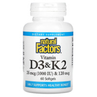 Вітамін D3 і К2, Vitamin D3 & K2, Natural Factors, 60 Гелевих Капсул