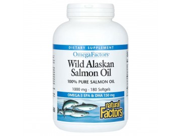 Жир дикого аляскинського лосося, 1000 мг, OmegaFactors, Wild Alaskan Salmon Oil, Natural Factors, 180 гелевих капсул