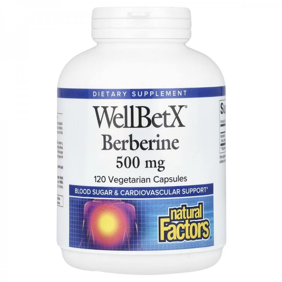 Берберін, 500 мг, WellBetX, Berberine, Natural Factors, 120 вегетаріанських капсул