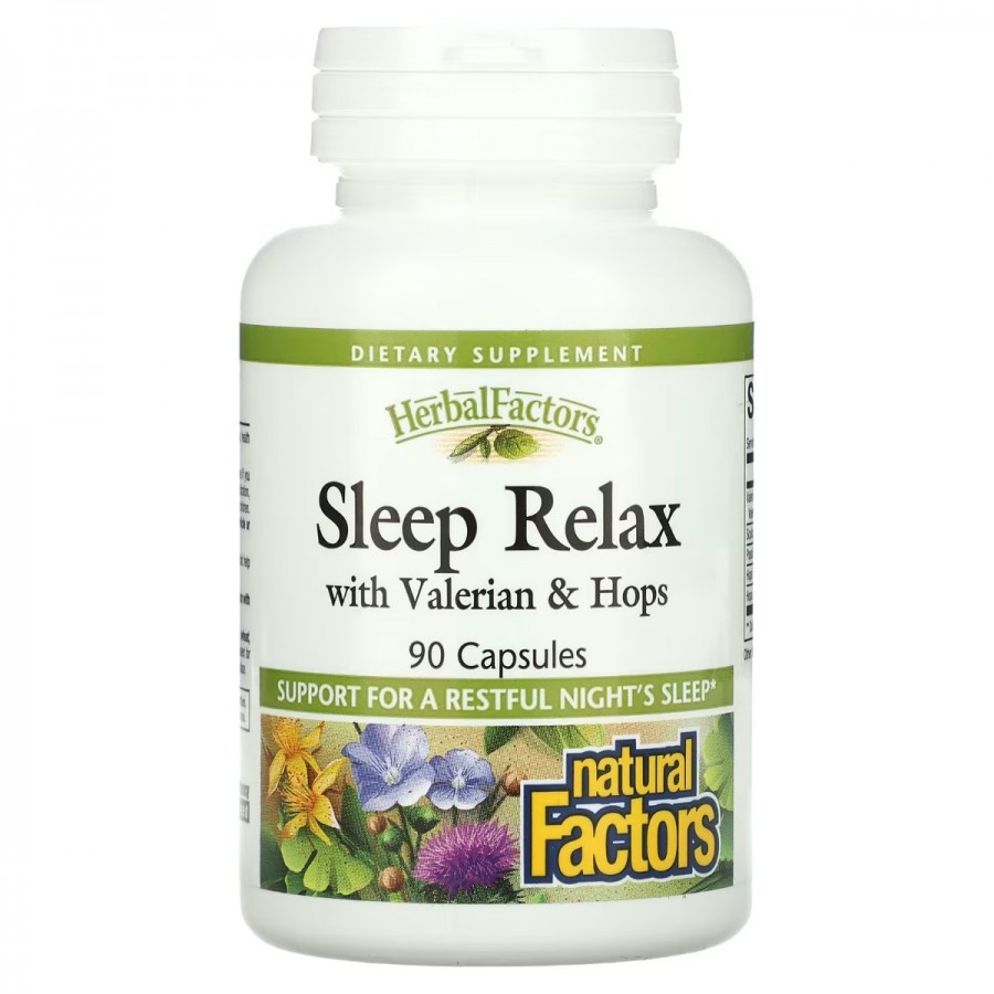 Сон та розслаблення з валеріаною та хмелем, Sleep Relax with Valerian&Hops, Natural Factors, 90 капсул