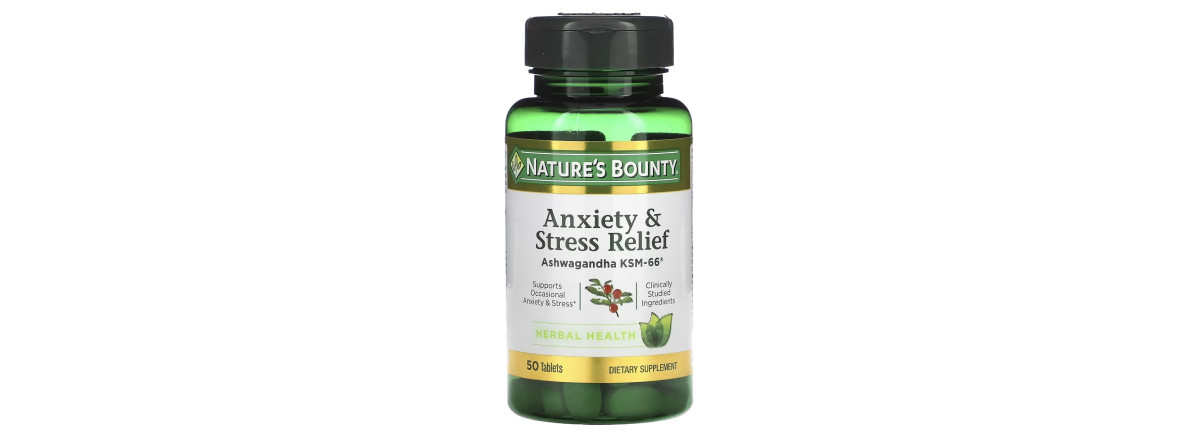 Снятие тревоги и напряжения с ашвагандой, Anxiety & Stress Relief, Ashwagandha KSM-66, Nature's Bounty, 50 таблеток