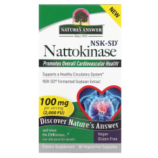 Наттокиназа, 100 мг, Nattokinase, Nature's Answer, 60 вегетаріанських капсул