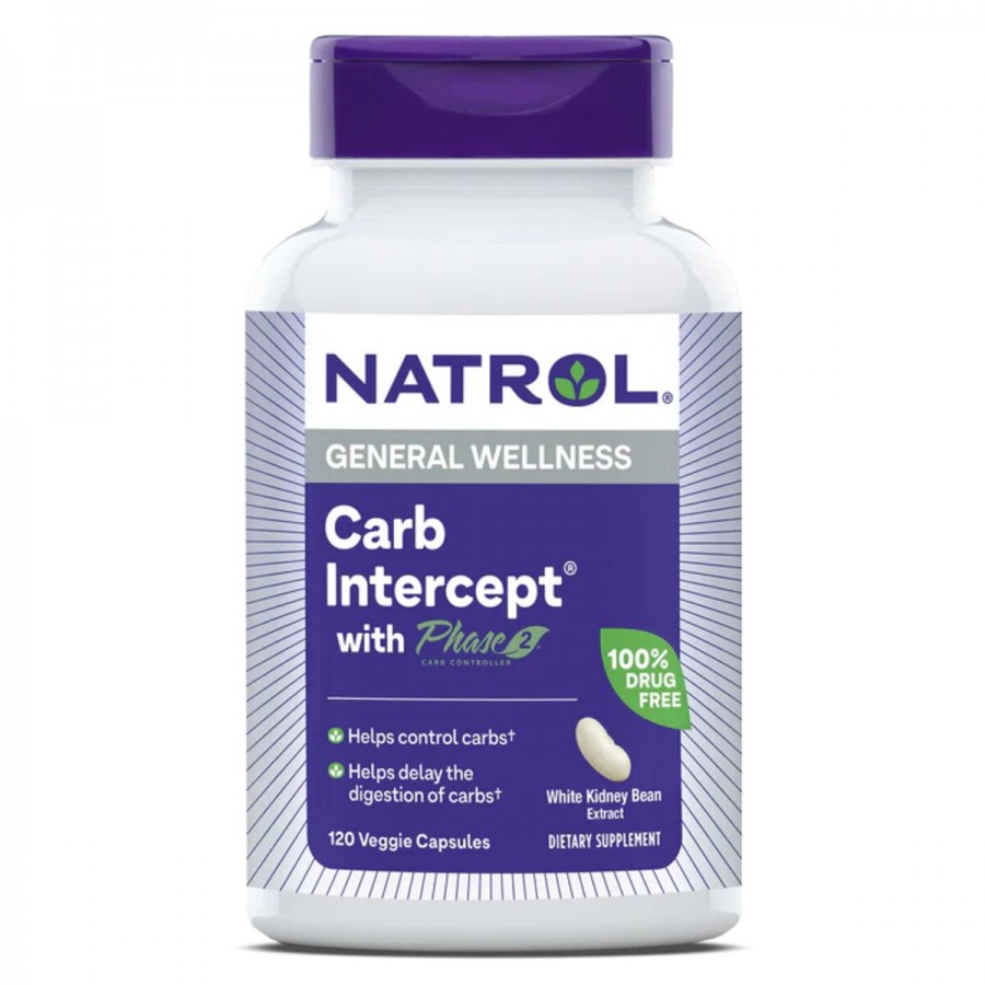 Блокатор Вуглеводів Фаза 2, Carb Intercept з Phase 2 Carb Controller, Natrol, 120 рослинних капсул