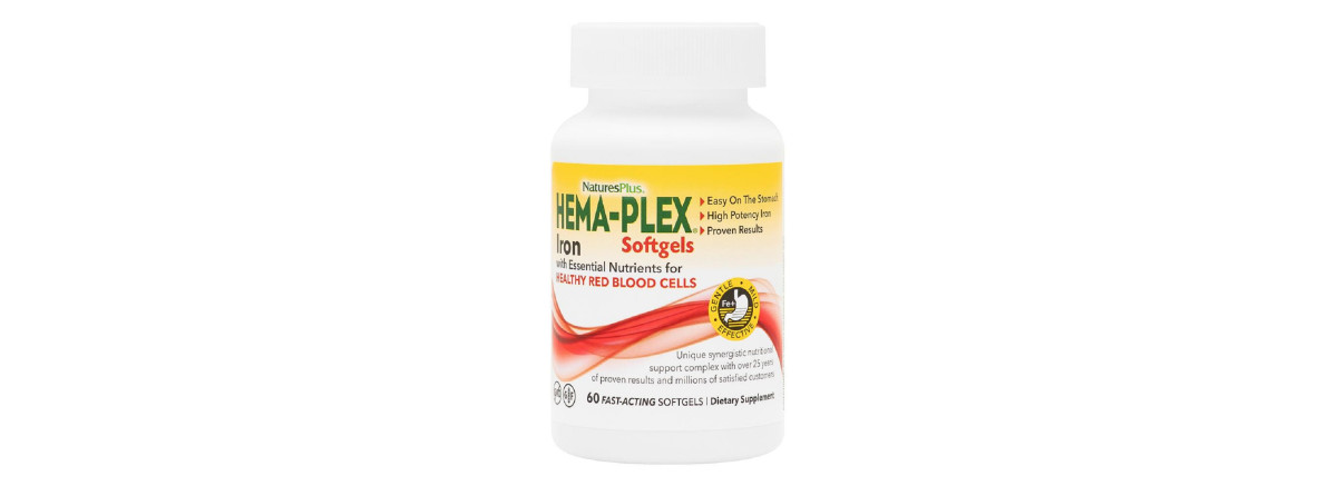 Комплекс з залізом Hema-Plex, Iron, Natures Plus, 60 М'яких Желатинових Капсул
