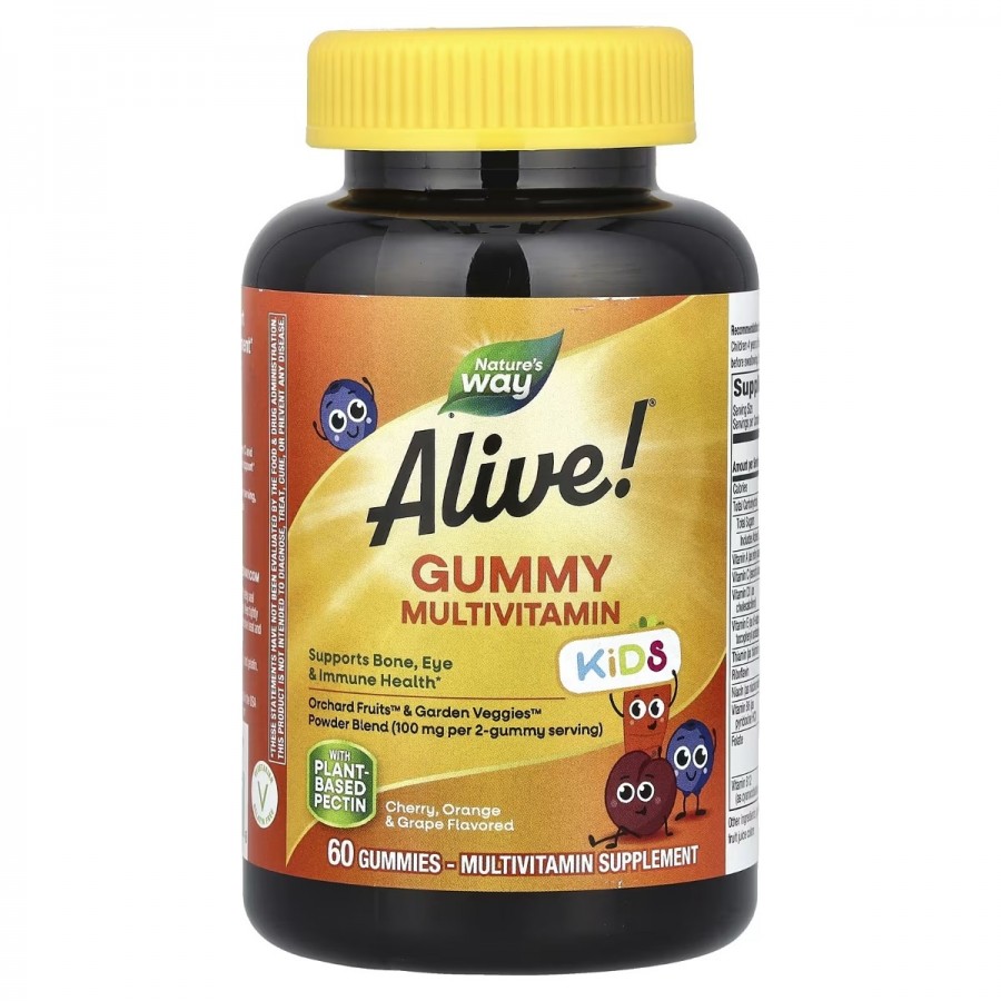 Мультивітаміни для дітей, смак вишні, апельсина та винограду, Alive! Kids, Gummy Multivitamin, Nature's Way, 60 жувальних цукерок